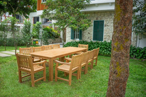 Teak Gartentisch 280 x 100 + 10 Gartenstühle Elephant