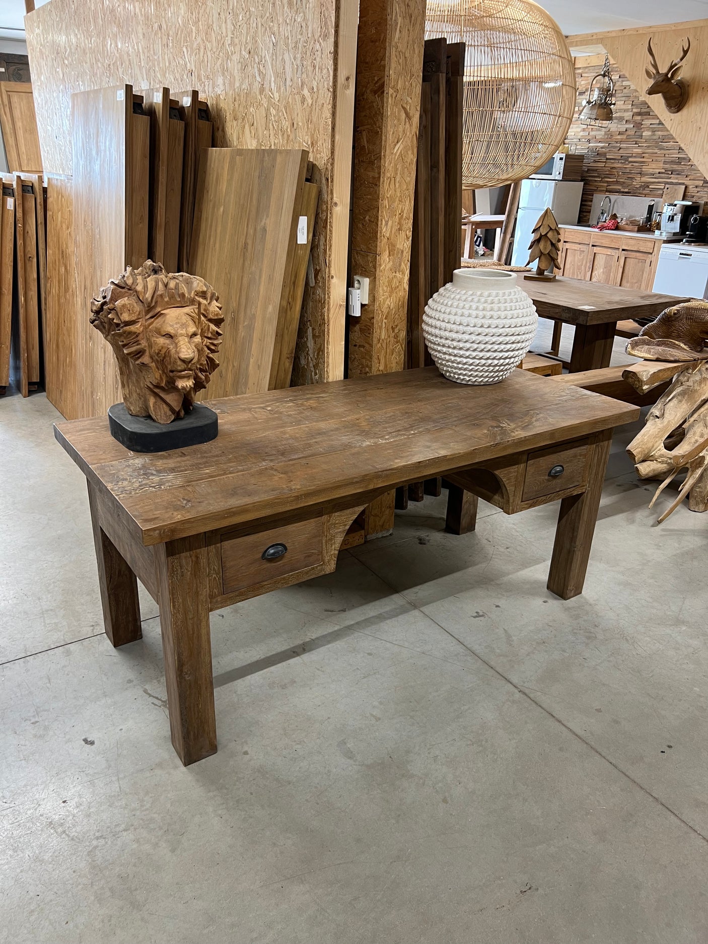 Teak-Schreibtisch mit Schubladen Altholz - 180x90x80cm
