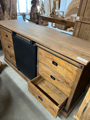 Teak-Sideboard Altholz mit Stahl - 180x50x90cm