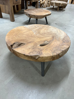Teak-Couchtisch Stahlbein - 90cm Durchmesser