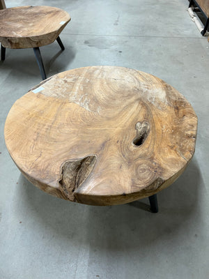 Teak-Couchtisch Stahlbein - 90cm Durchmesser