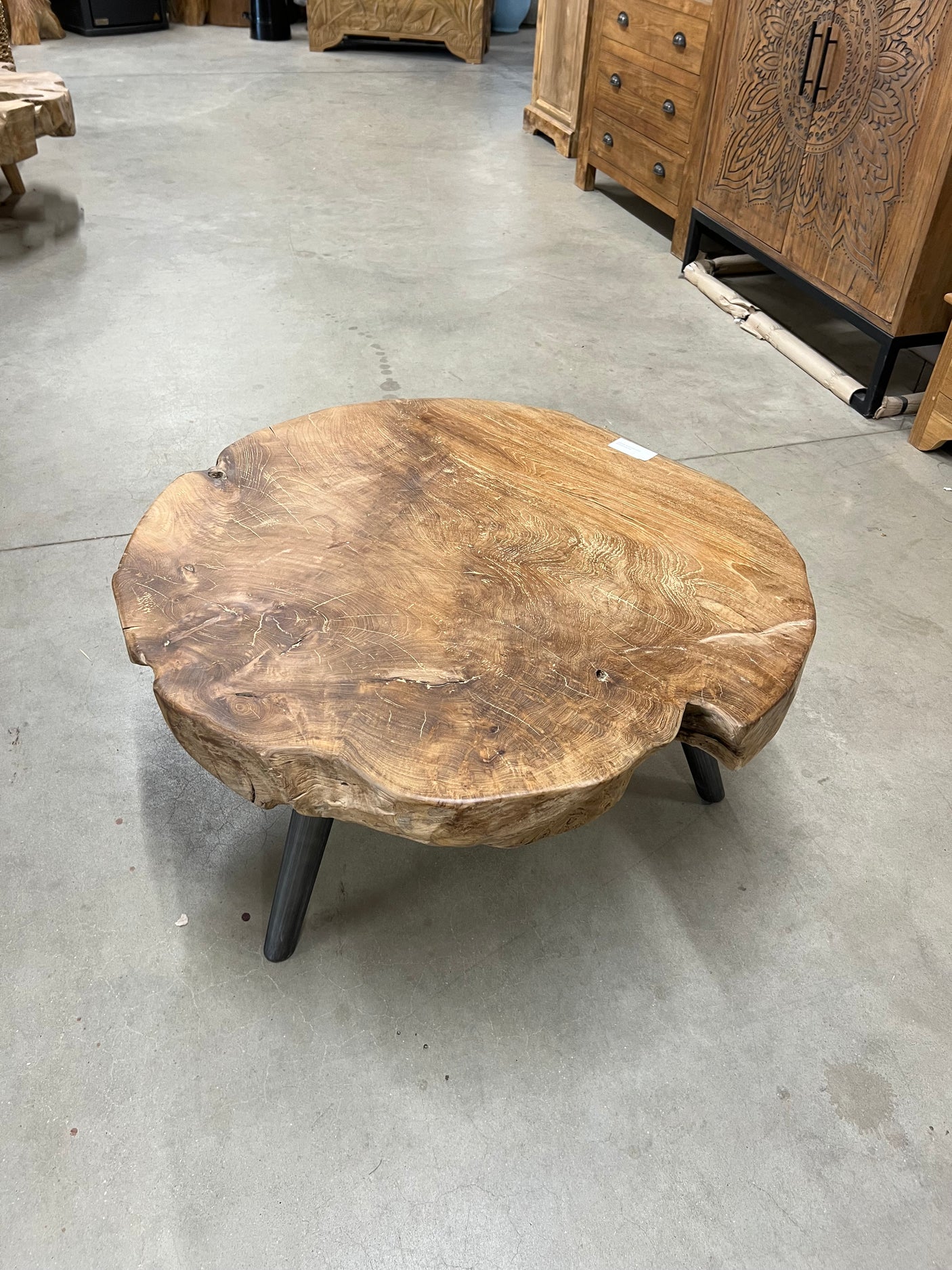 Teak-Couchtisch Stahlbein 80cm Durchmesser - 80x80x40cm