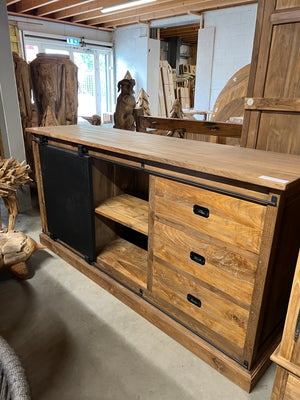 Teak-Sideboard Altholz mit Stahl - 180x50x90cm