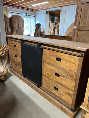 Teak-Sideboard Altholz mit Stahl - 180x50x90cm