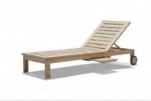 Teak Sonnenliege mit Rollen & Seitentablett