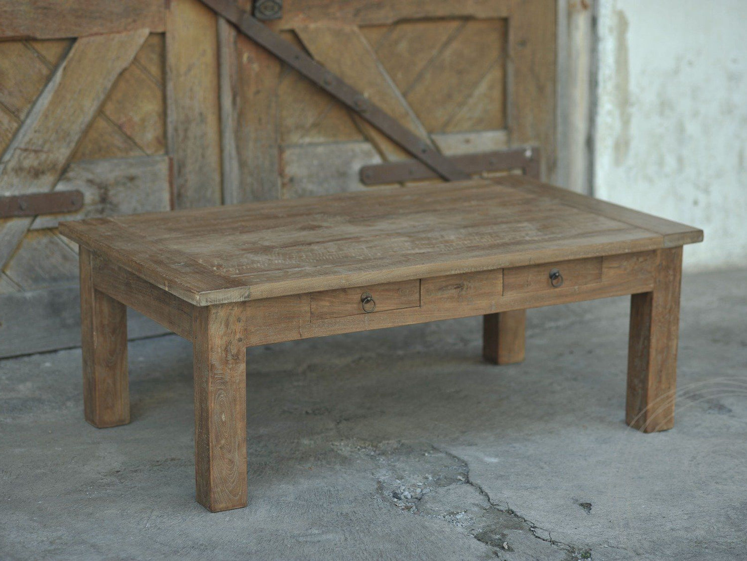 Teak Couchtisch Schubladen 110 x 70 Rustikal