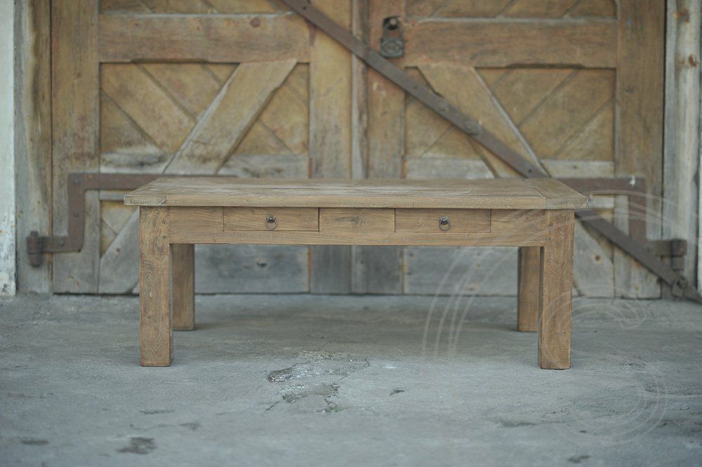 Teak Couchtisch Schubladen 120 x 80 Rustikal