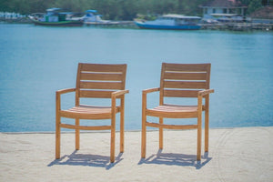 Teak Gartentisch 220 x 100 + 6 Gartenstühle Stacking