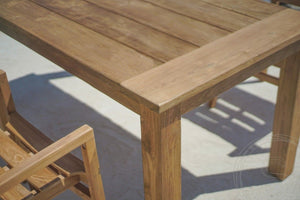 Teak Gartentisch 220 x 100 + 6 Gartenstühle Stacking