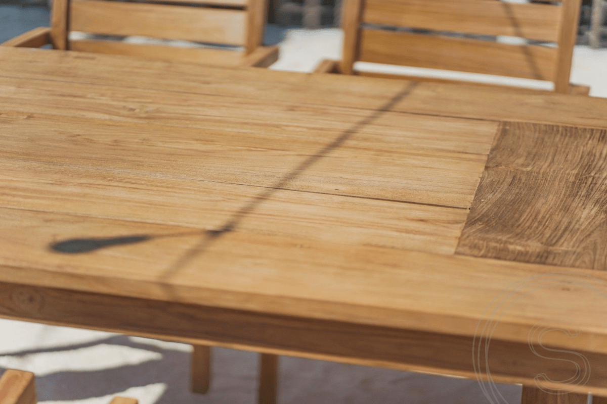 Teak Gartentisch 280 x 100 + 10 Gartenstühle Stacking
