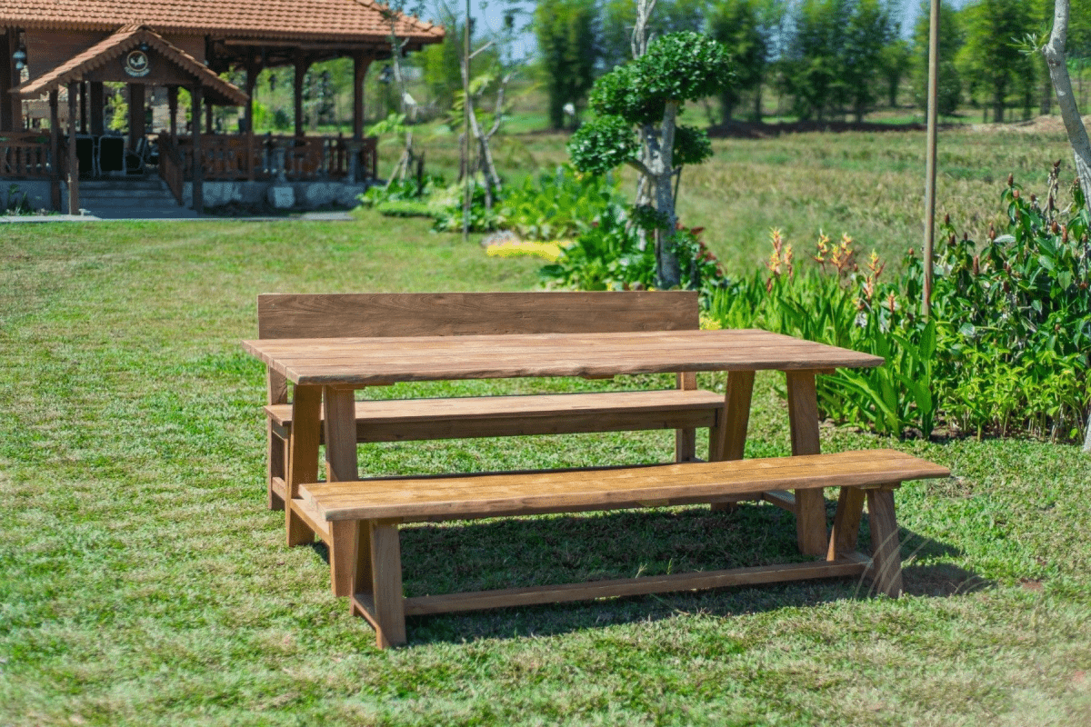 Teak Gartentisch Java 220 x 100 + Teak Gartenbank Java 220 + Teakholz Bank 200 Sandaran
