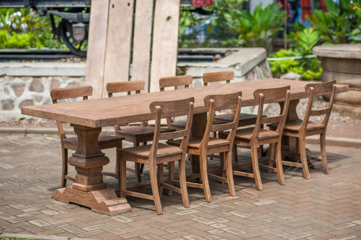 Teak Klostertisch 300x100 cm mit 8 Stühlen - Souren Furniture (CH)