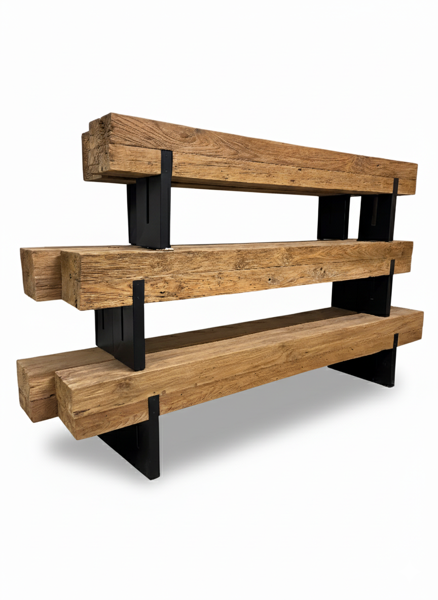 Teakholzbalken Bank mit Stahl 265cm