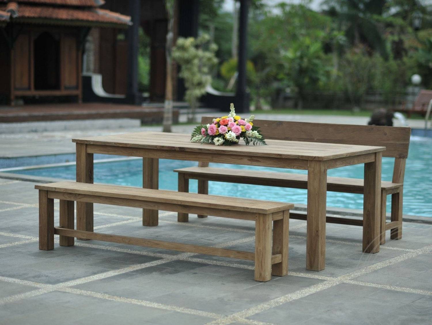 Teakholz Bank 160cm Sandaran