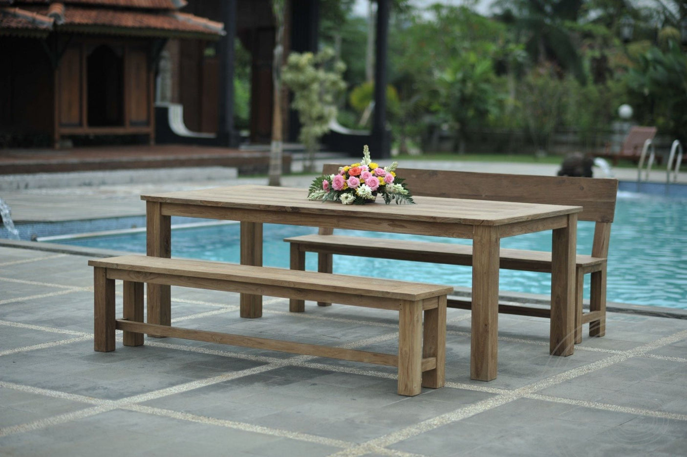Teakholz Bank 160cm Sandaran