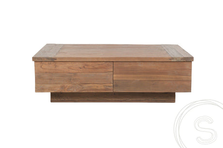 Teak blok salontafel 110x70 oud hout - Souren Meubels
