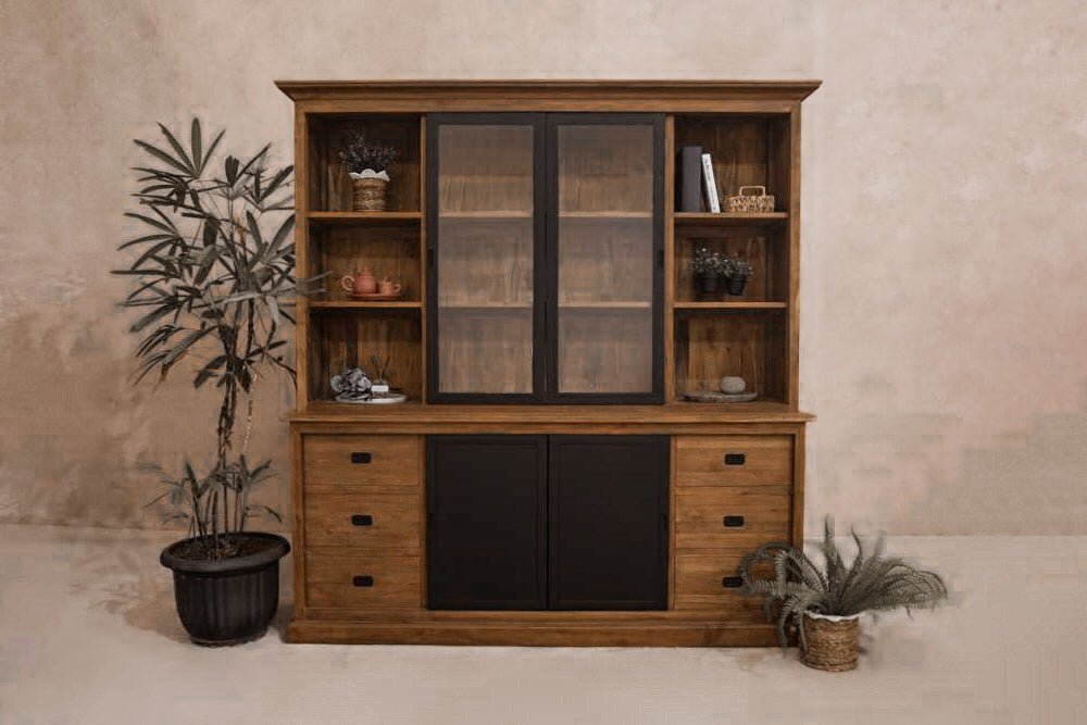 Teak-Buffetschrank mit Stahltüren 200cm