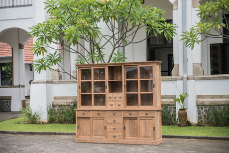 Teak vitrinekast 250cm XXL - Souren Meubels