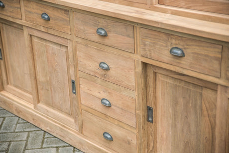 Teak vitrinekast 250cm XXL - Souren Meubels