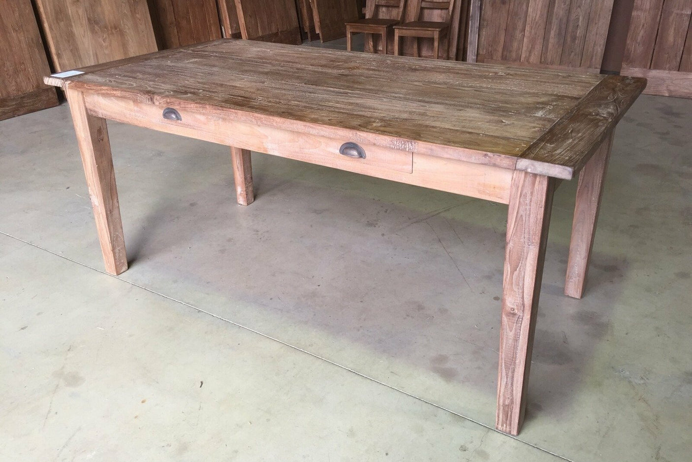 Teak tafel met lades 180x90cm oud hout - Souren Meubels