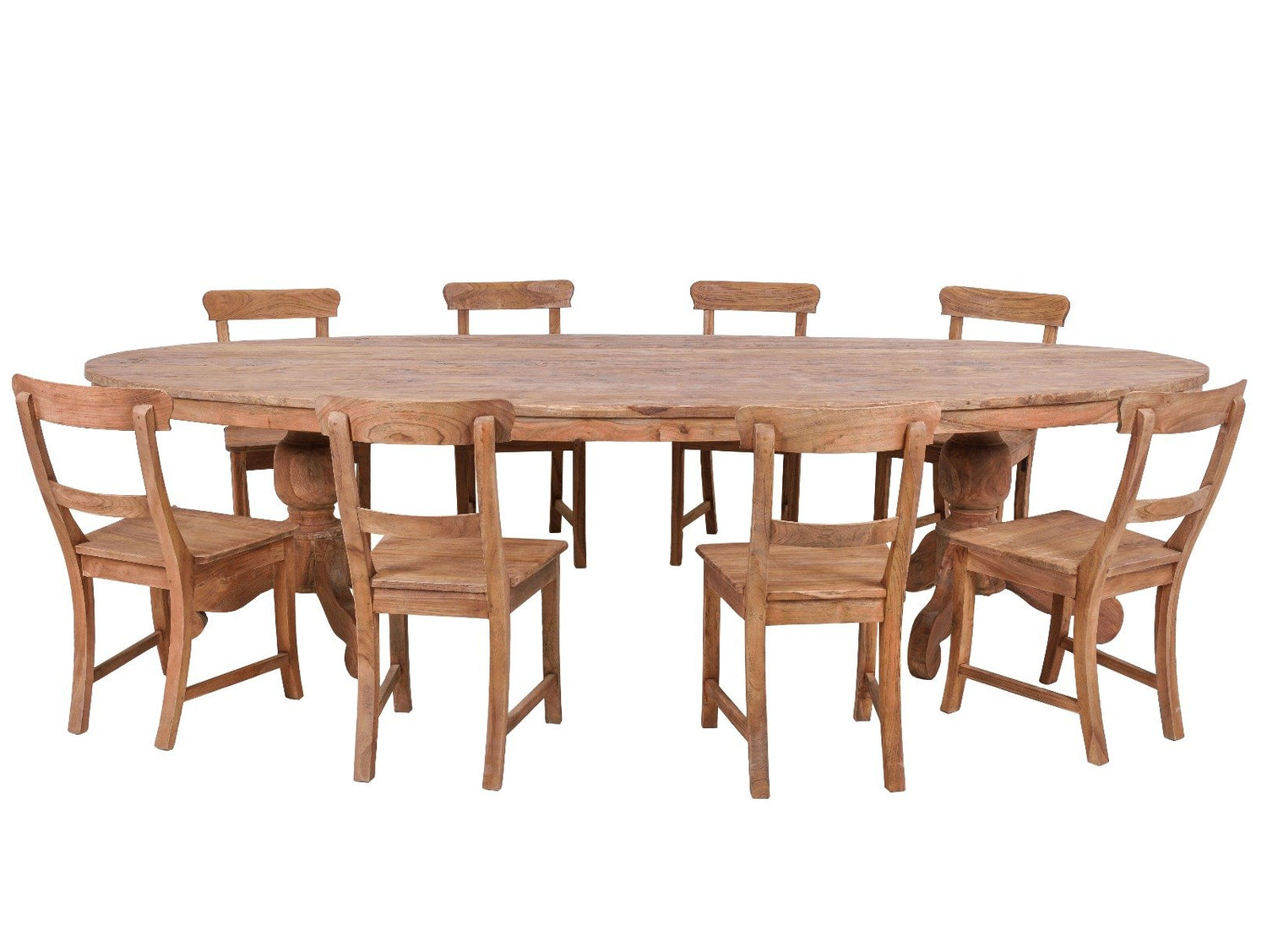 Ovale teak tafel 300x120cm oud hout - Souren Meubels