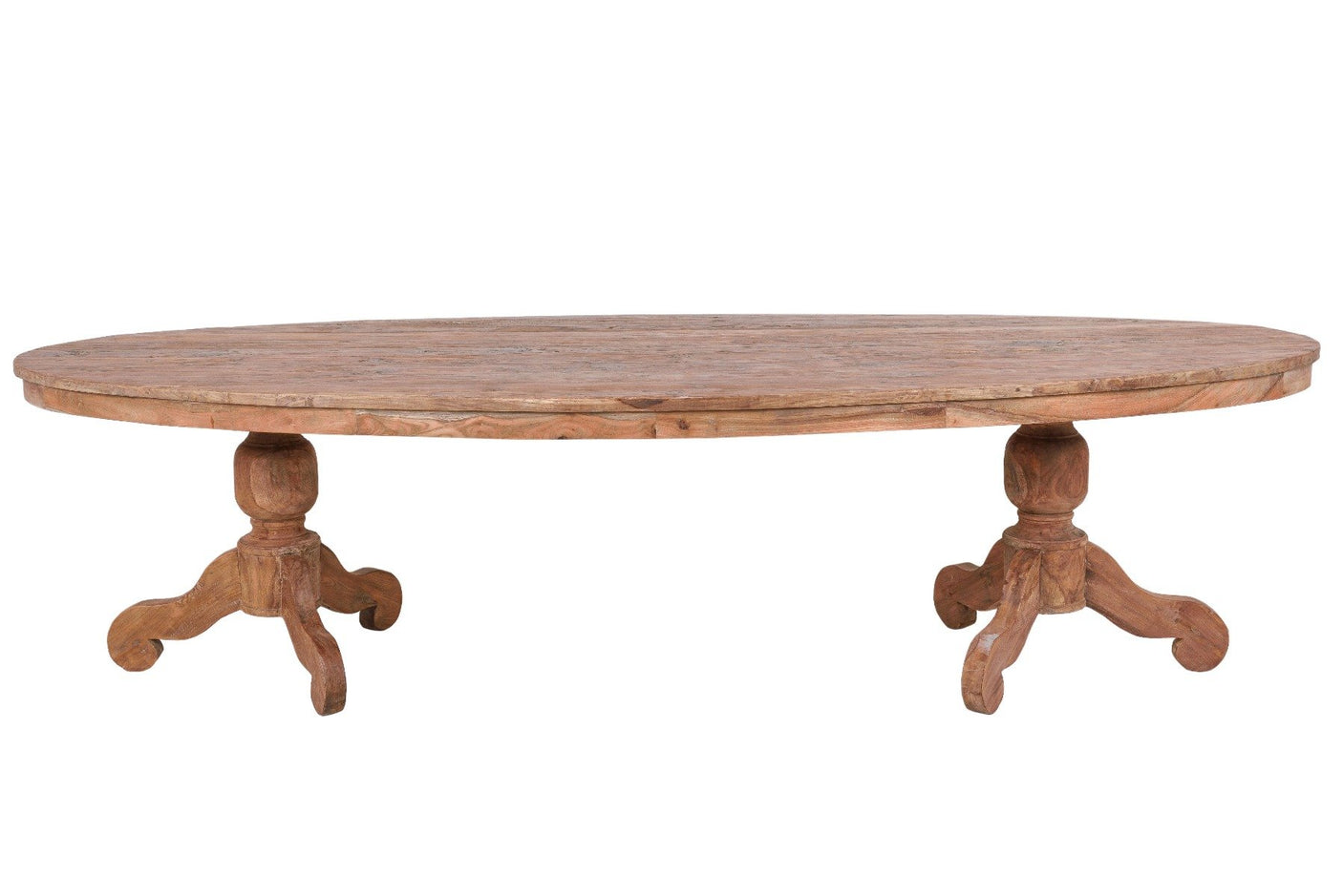 Ovale teak tafel 300x120cm oud hout - Souren Meubels