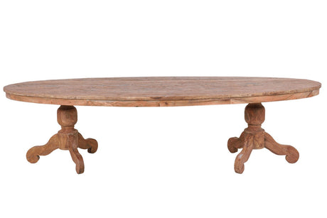 Ovale teak tafel 300x120cm oud hout - Souren Meubels