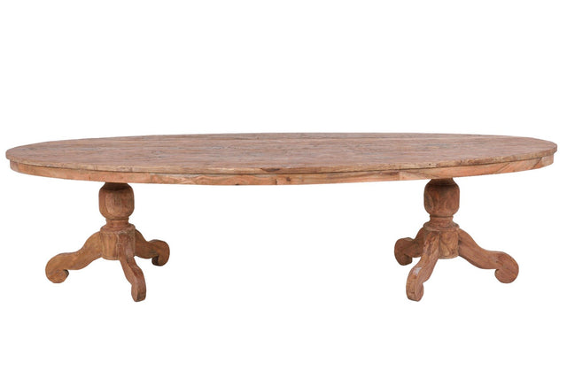 Ovale teak tafel 300x120cm oud hout - Souren Meubels