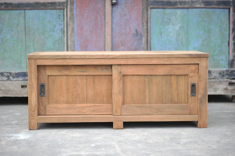Teak tv - meubel schuifdeuren 140 x 50 x 50 - Souren Meubels