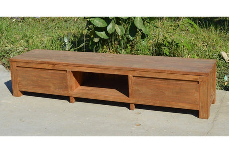 Teak tv - meubel oud hout 200cm 2 lades - Souren Meubels