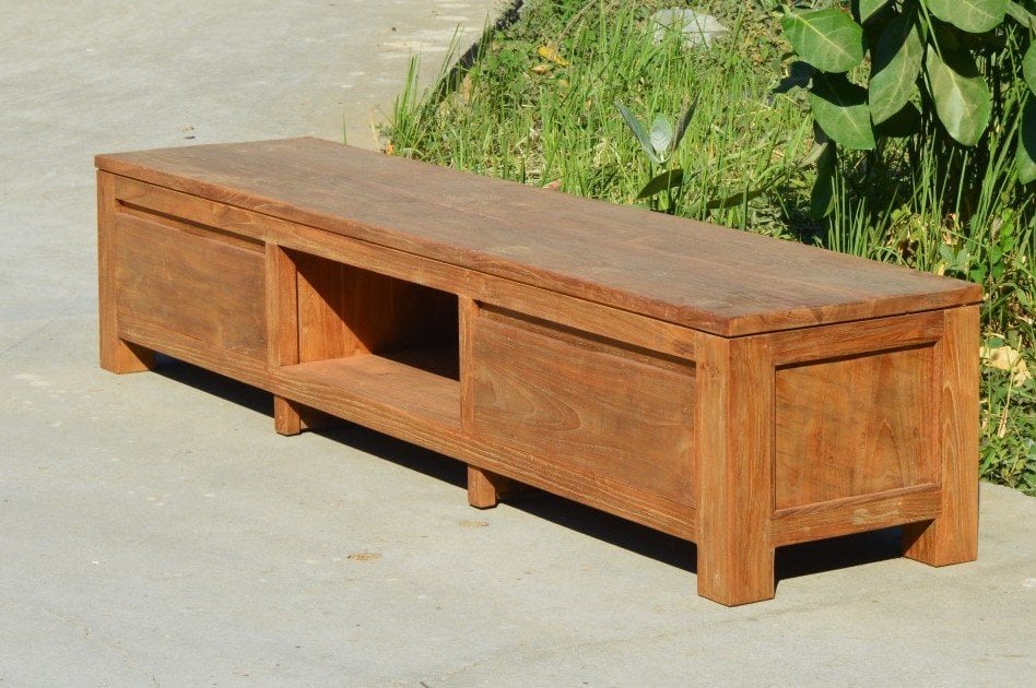 Teak tv - meubel oud hout 200cm 2 lades - Souren Meubels
