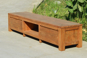 Teak tv - meubel oud hout 200cm 2 lades - Souren Meubels