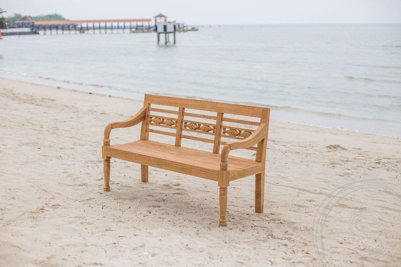 Teak Bahnhofsbank 3 Sitzer Fish