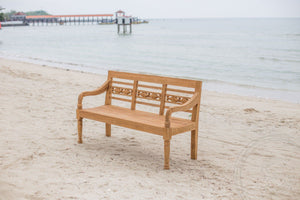 Teak Bahnhofsbank 3 Sitzer Fish