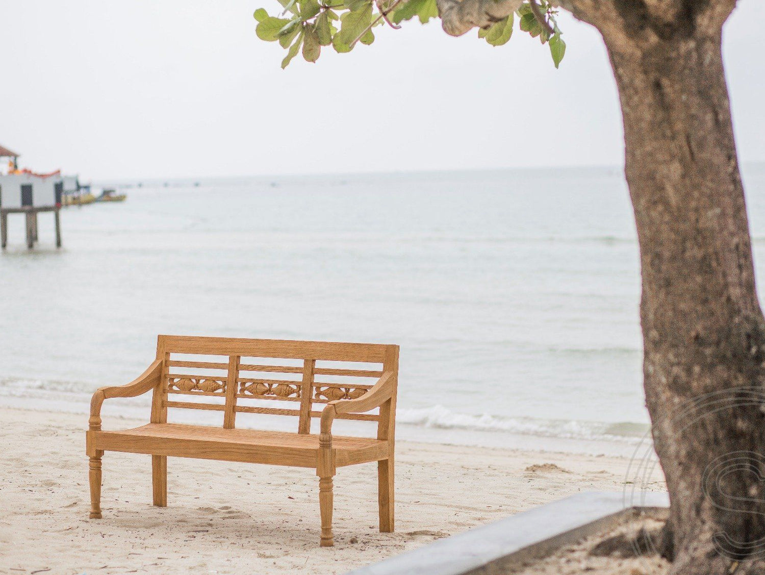 Teak Bahnhofsbank 3 Sitzer Fish