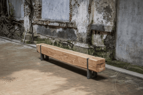 Teakholz Balkenbank mit Stahl 265 cm - Souren Furniture (CH)