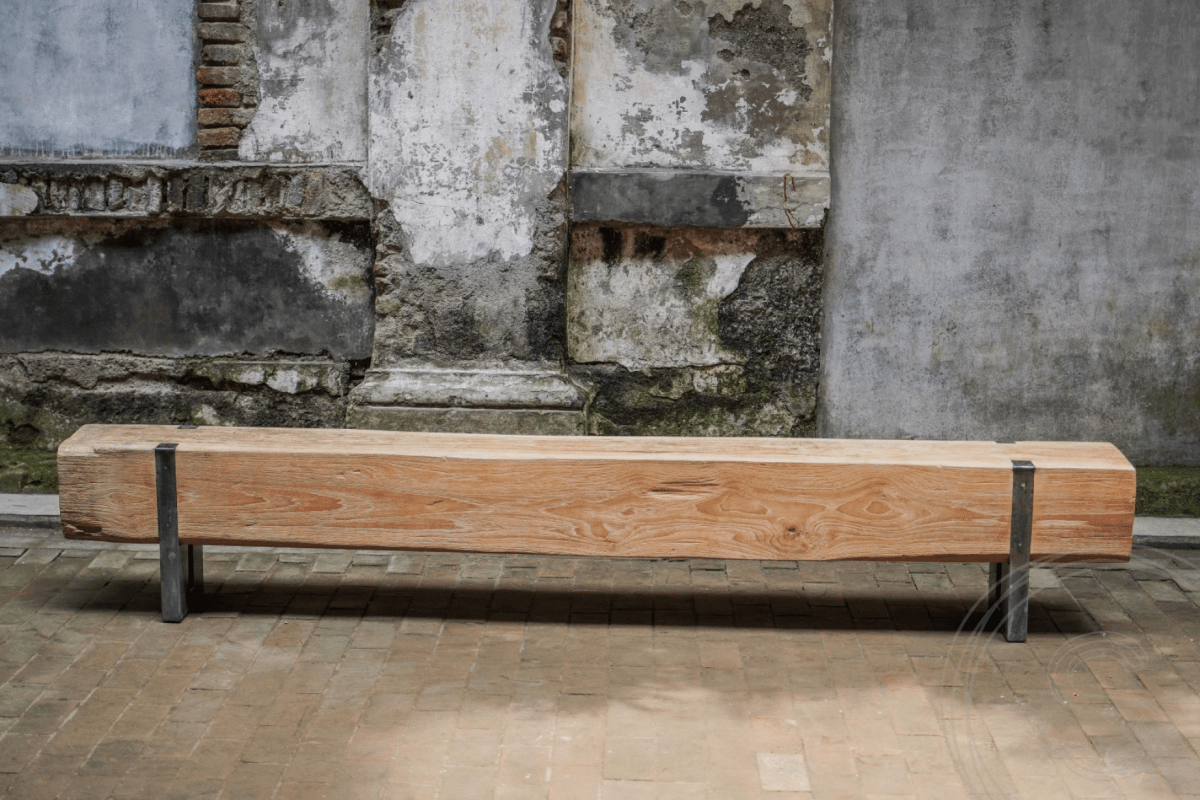 Teakholz Balkenbank mit Stahl 265 cm - Souren Furniture (CH)