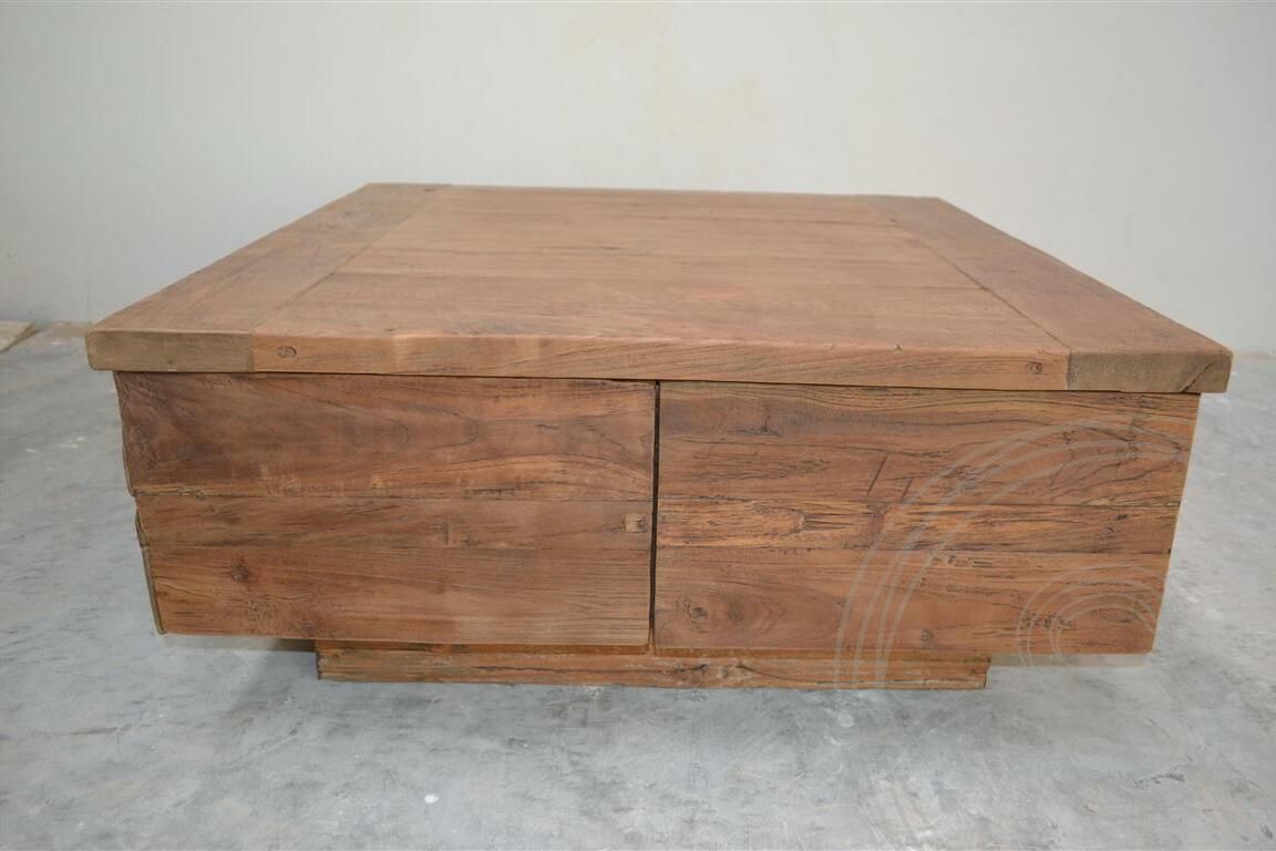 Teakholz Block Couchtisch 80x80 Altholz - Souren Furniture (CH)