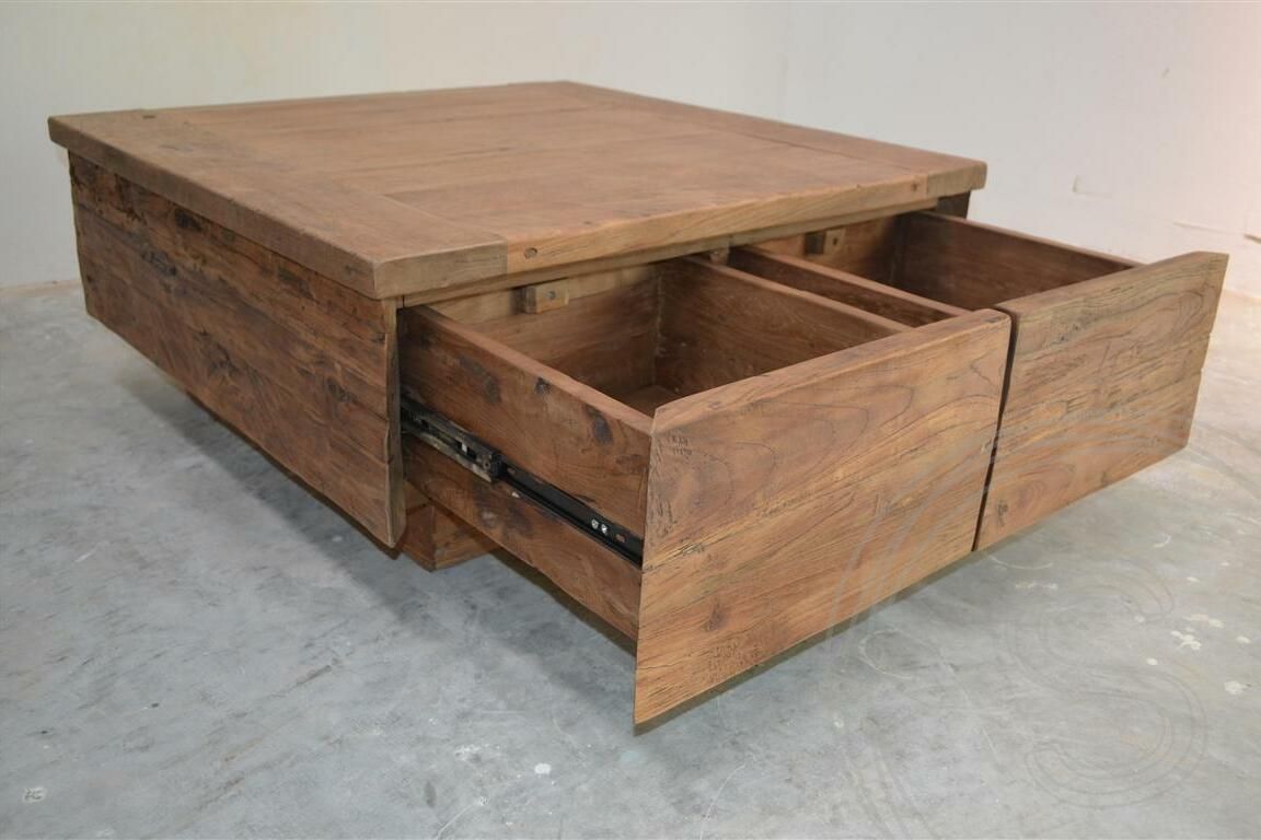 Teakholz Block Couchtisch 80x80 Altholz - Souren Furniture (CH)