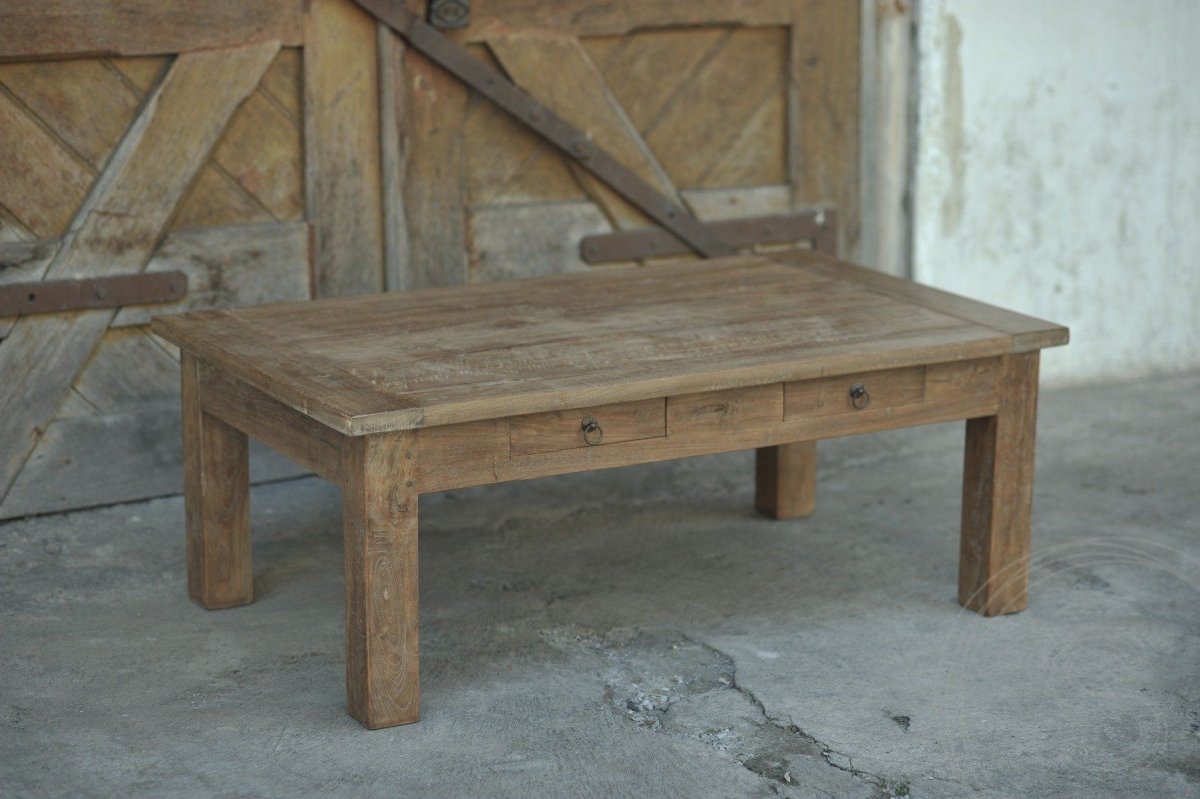 Teakholz Couchtisch mit Schubladen 120 x 80 Altholz - Souren Furniture (CH)