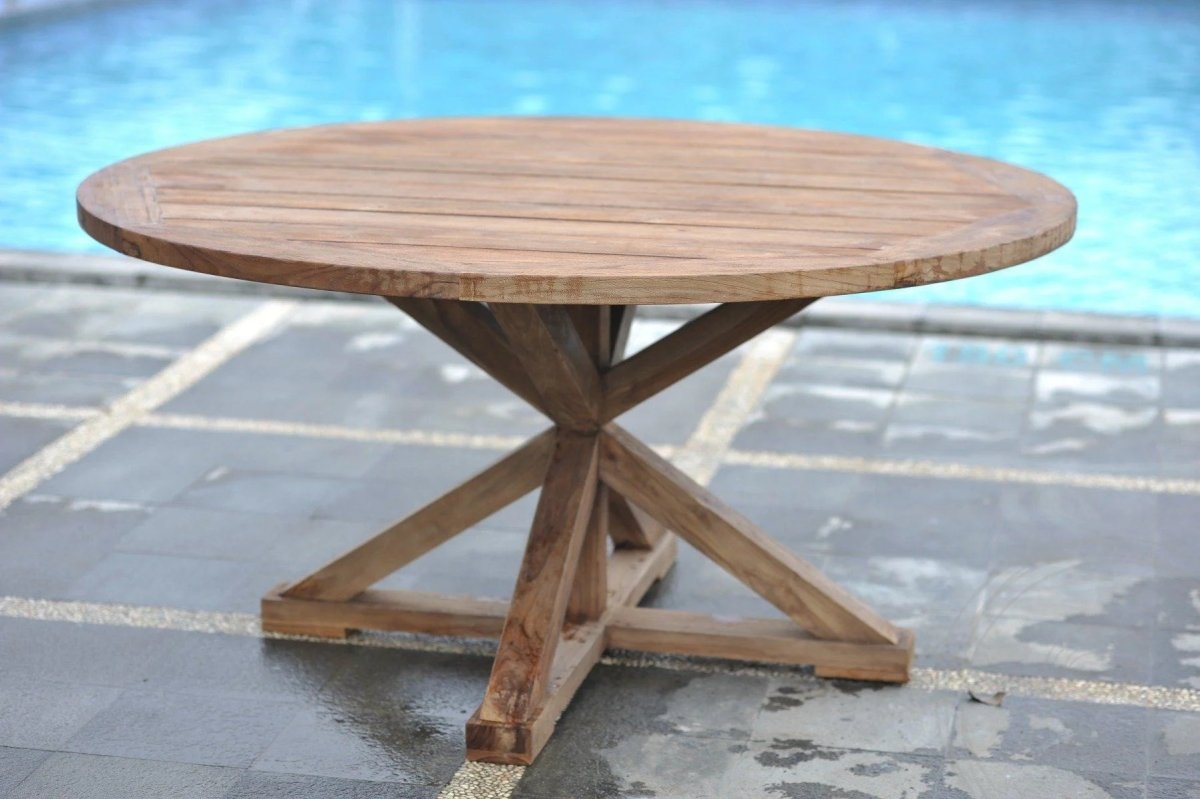 Teakholz Gartentisch rund 120 cm Cross - Souren Furniture (CH)