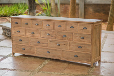Teakholz Sideboard mit 19 Schubladen Altholz - Souren Furniture (CH)
