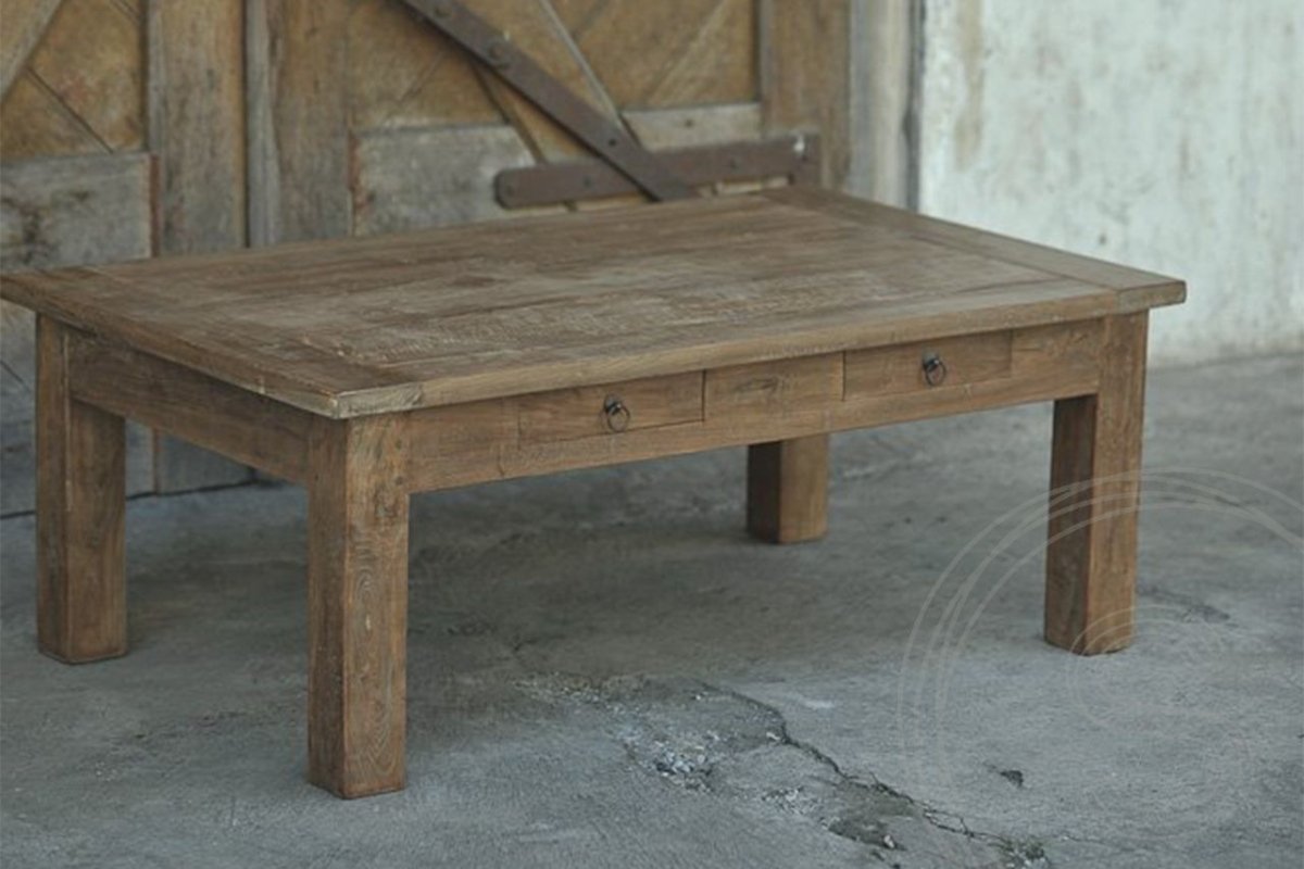 Teakholz Tisch mit Schubladen 110 x 70 Altholz - Souren Furniture (CH)