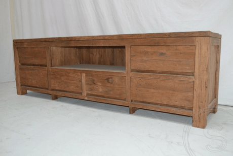 Teakholz TV Möbel aus Altholz 200 cm Grifflose Ausführung - Souren Furniture (CH)