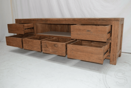 Teakholz TV Möbel aus Altholz 200 cm Grifflose Ausführung - Souren Furniture (CH)
