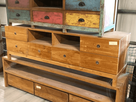 Teakholz TV Möbel mit 6 Schubladen - Souren Furniture (CH)