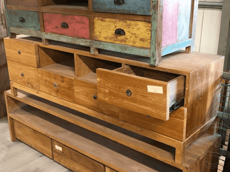 Teakholz TV Möbel mit 6 Schubladen - Souren Furniture (CH)