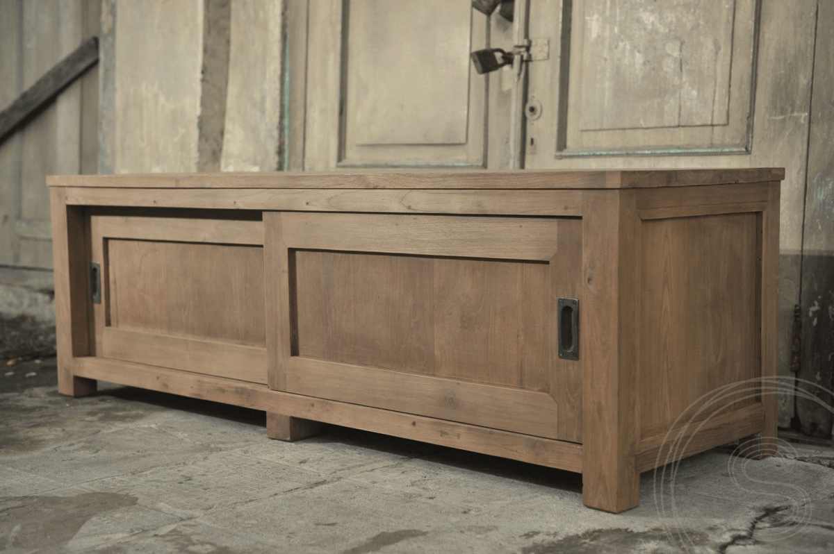 Teakholz TV - Möbel mit Schiebetüren 160 x 50 x 50 - Souren Furniture (CH)