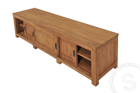 Teakholz TV Möbel mit Schiebetüren 200 x 50 x 50 - Souren Furniture (CH)