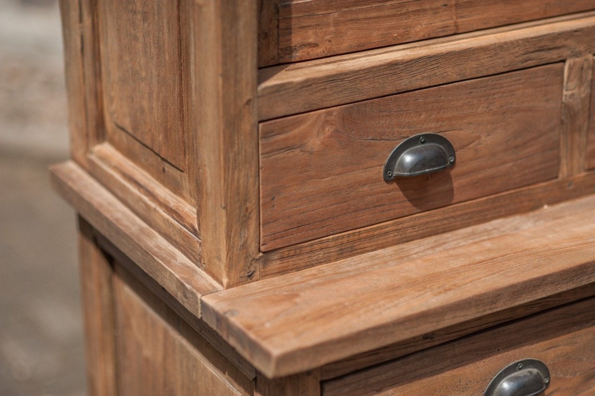 Teakholz Vitrinenschrank 130 cm Altholz - Souren Furniture (CH)